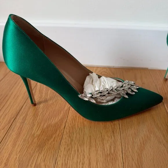 Nadira Green Satin Jewel Buckle Pumps - Picture 4 of 9